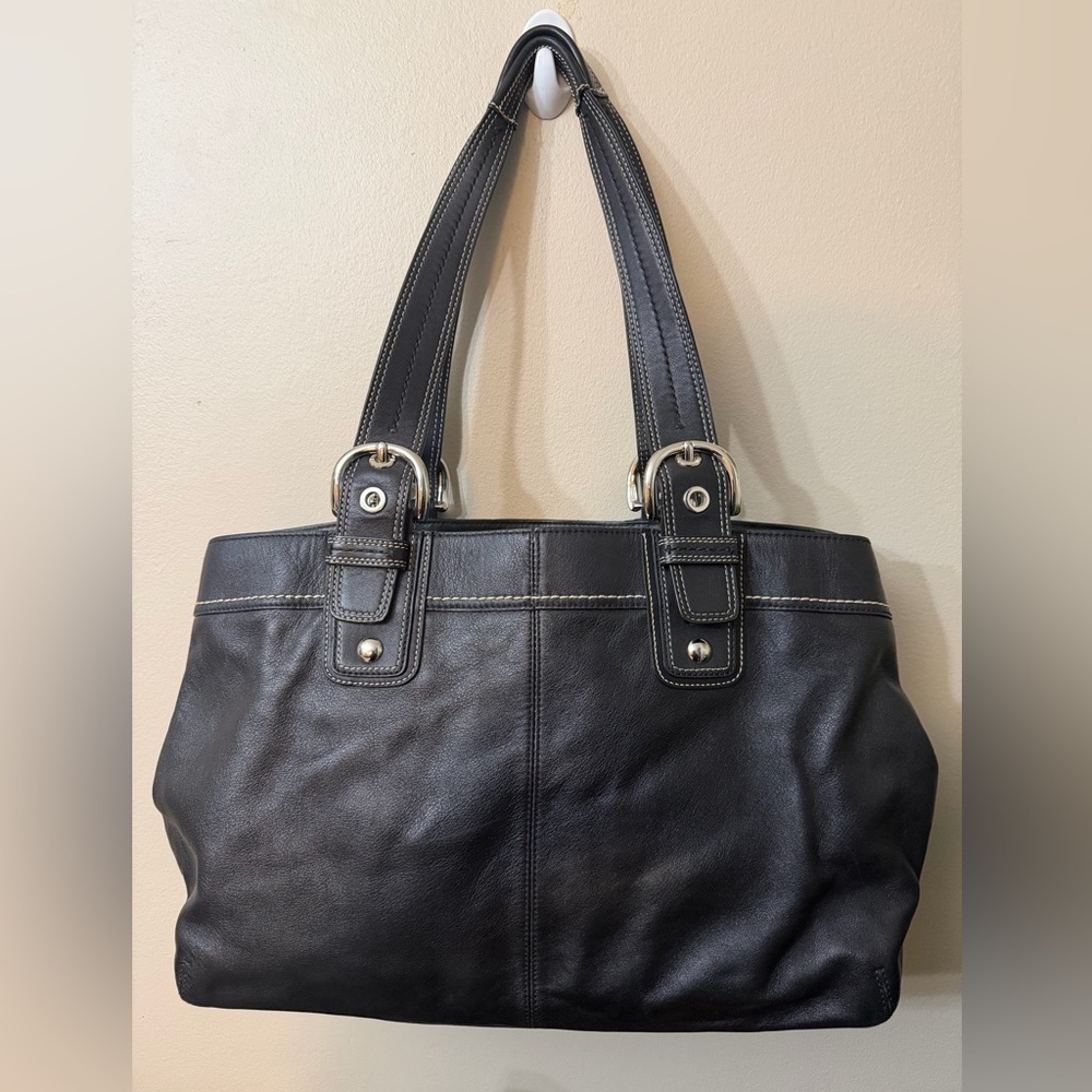 Coach Soho Pleated Leather Black Large Tote Purse Handbag F13733 - Picture 1 of 11